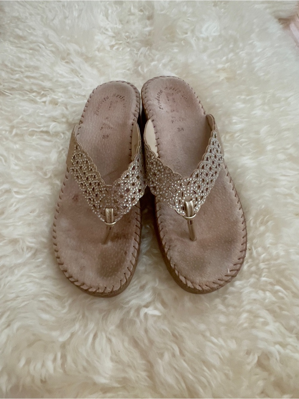 PIKOLINOS Beige/Bronze Embellished Women's Thong Sandals
